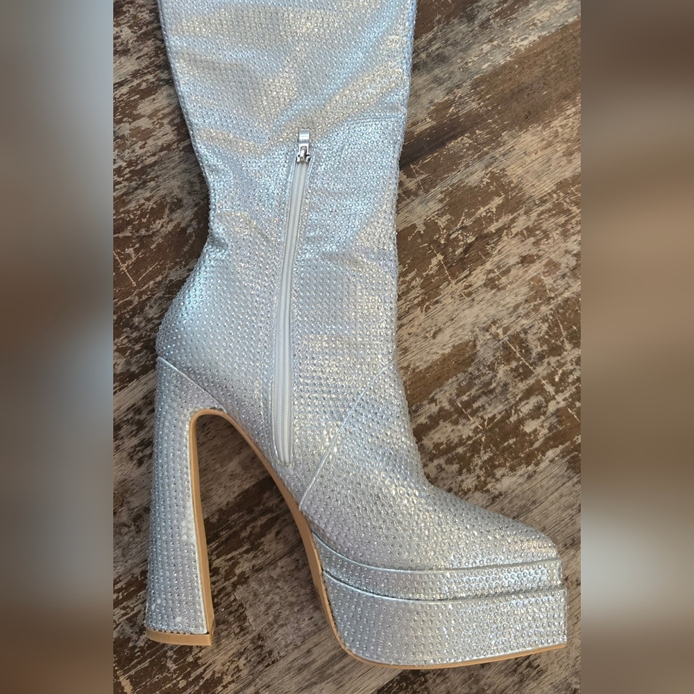 EGO Shimmering Silver Over the Knee Boots